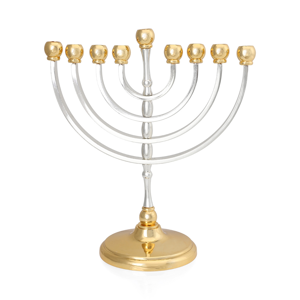 Kinetic Silver and Gold Plated Round Hanukkah Menorah - 1