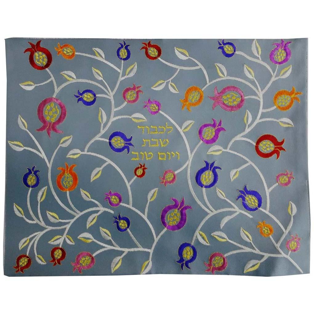 Grey Synthetic Leather Challah Cover with Bright Pomegranates - 1
