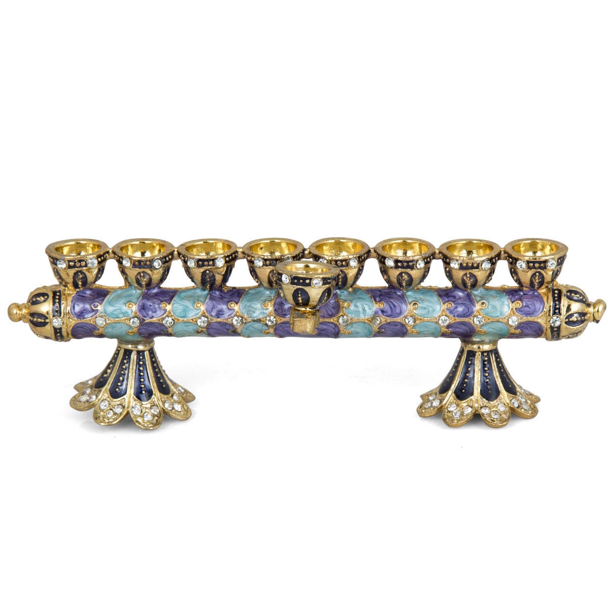Miniature Upside Down Gold Plated Jeweled Candlesticks/Hanukkah Menorah  - 1