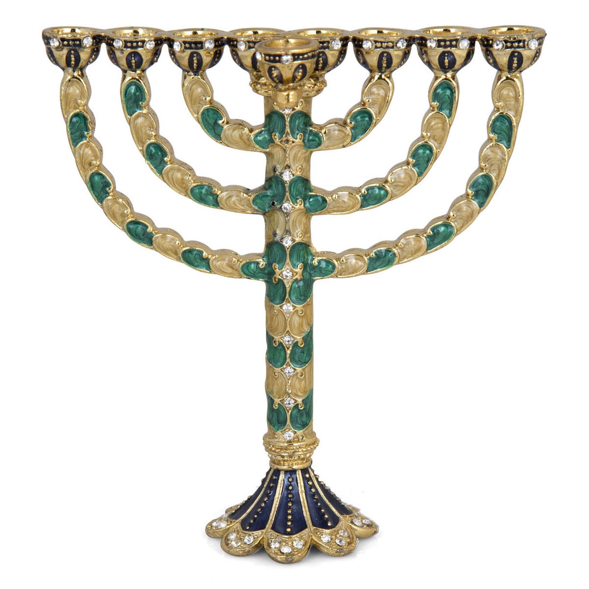 Enameled and Jeweled Patterned Classic Miniature Menorah (2 Color Options) - 1