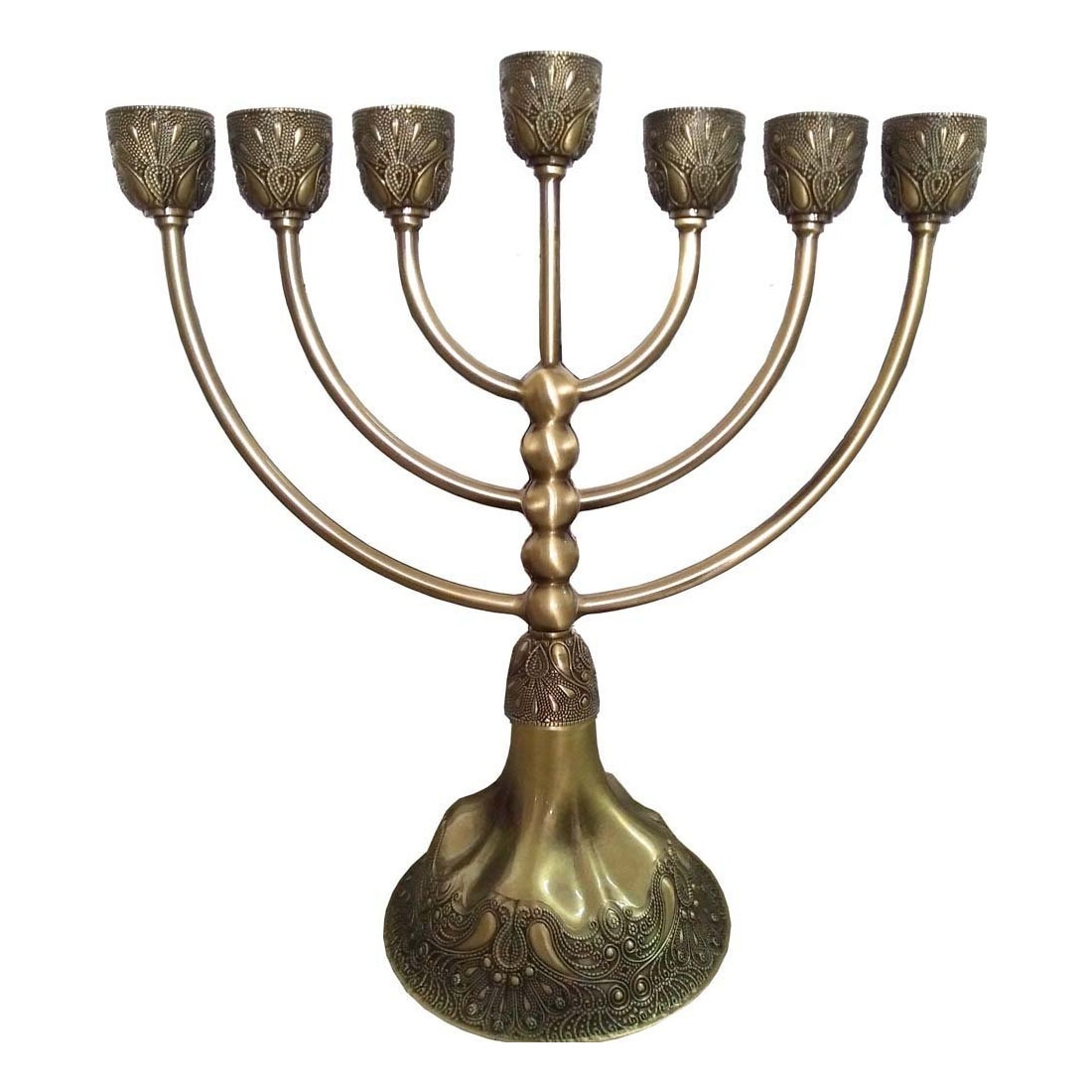 Brass-Plated Traditional Ornate 7-Branched Menorah - 1