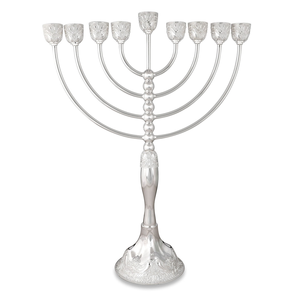 Ornate Silver-Plated Tall Traditional Hanukkah Menorah  - 1