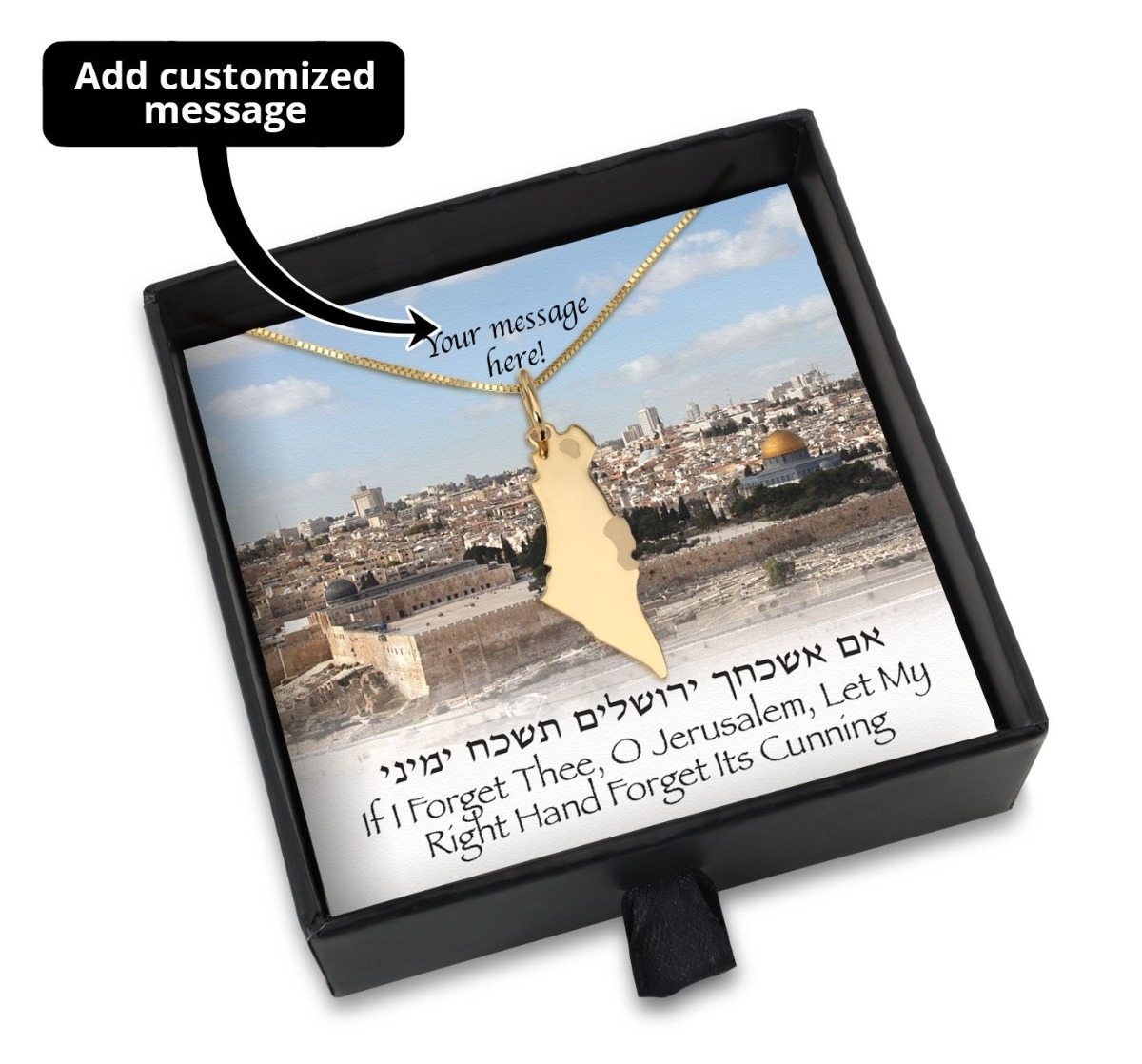 Jerusalem Gift Box With 14K Yellow Gold Land of Israel Necklace - Add a Personalized Message For Someone Special!!! - 1