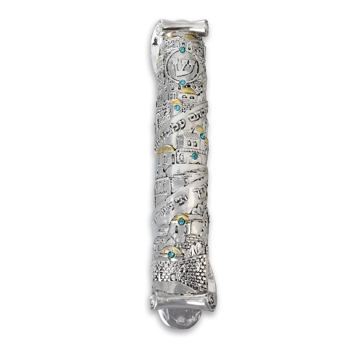 Extra Large Jerusalem Scroll Mezuzah with Golden Accents - 1
