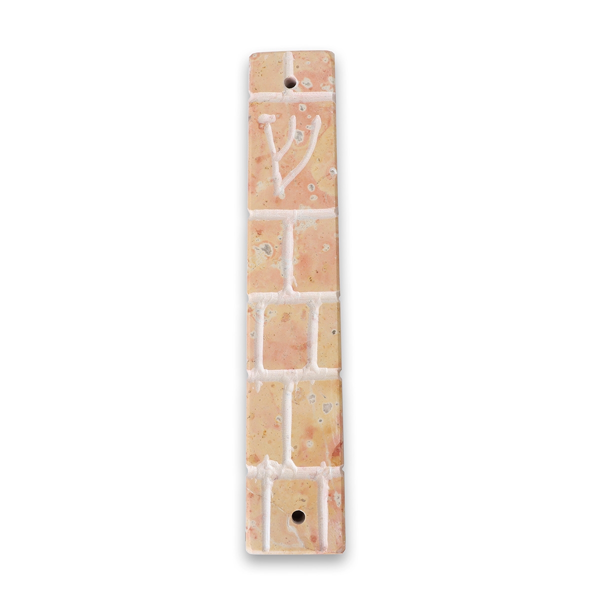 Large Red Jerusalem Stone Mezuzah Case With Western Wall Design - 1