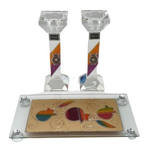 Lily Art Crystal Pomegranate Candlesticks with Tray (Rainbow) - 1