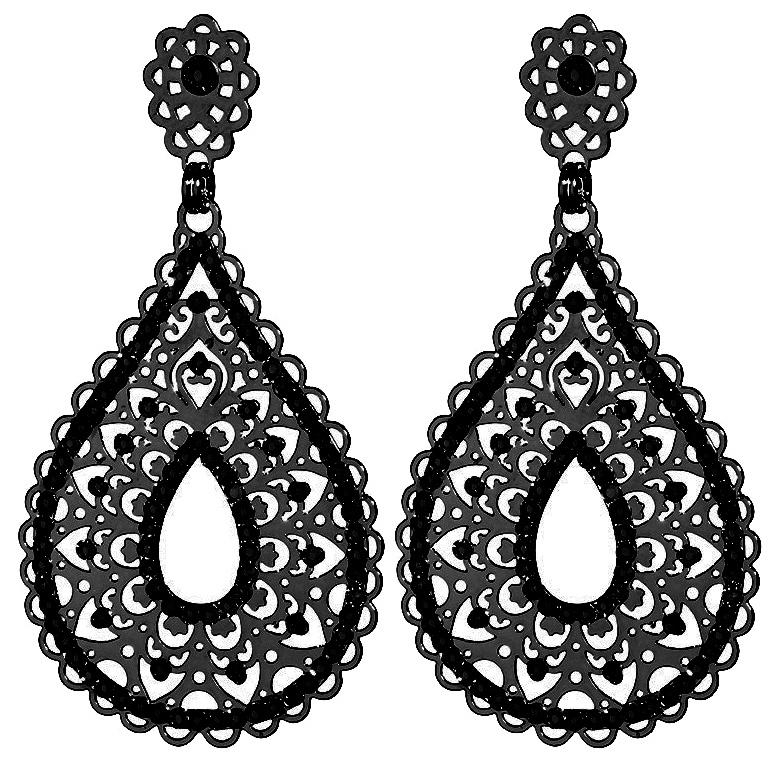 Black Lace Teardrop Earrings by L.K. Designs - 1