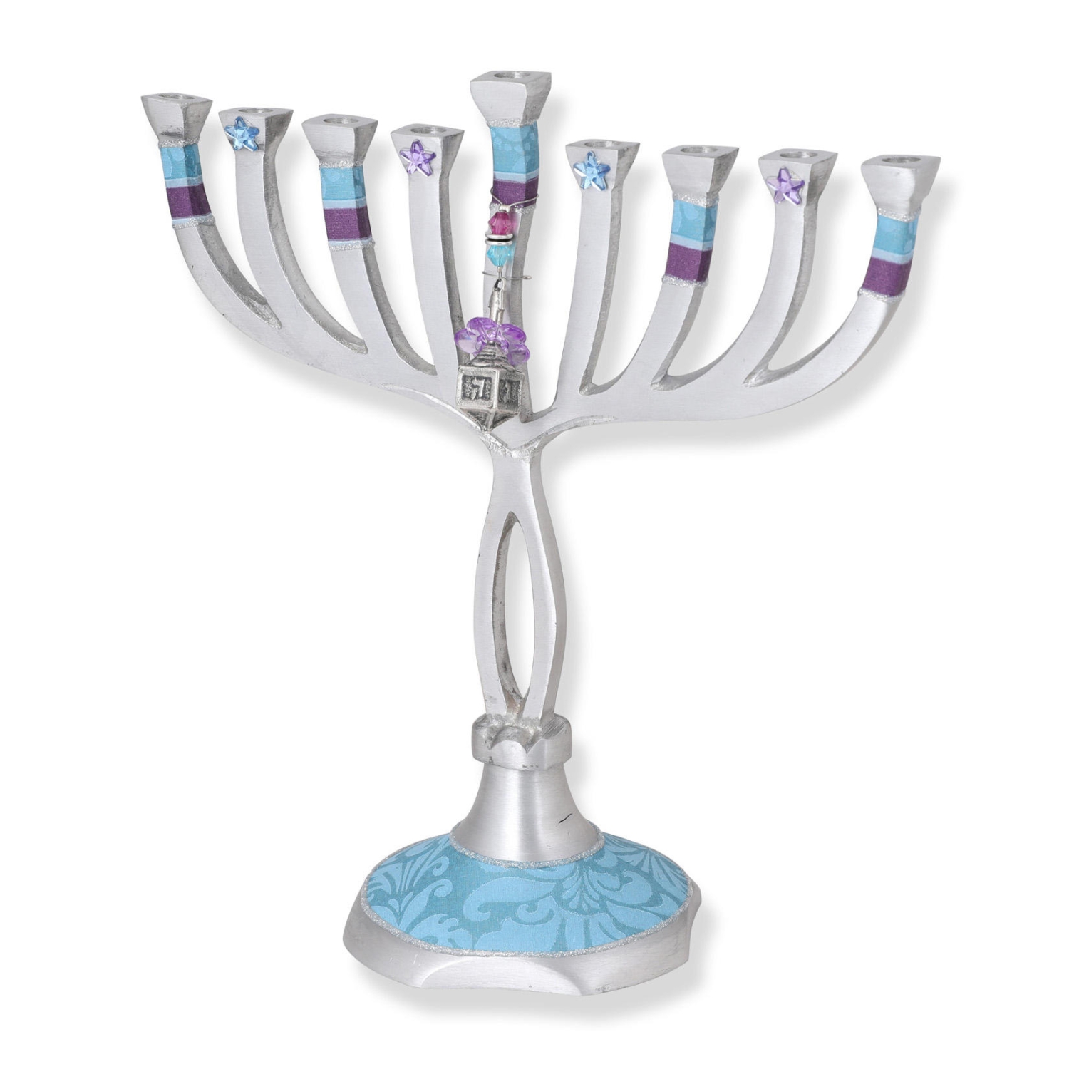 Lily Art Aluminum Twist Hanukkah Menorah with Dreidel (Blue) - 1