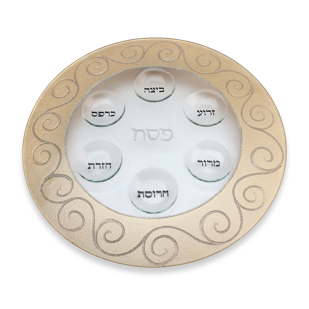 Glass Seder Plate With Hand Painted Ornate Design By Lily Art - 1