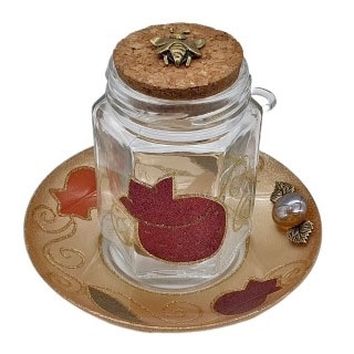 Lily Art Painted Glass 4-Piece Honey Dish with Tray – Red and Gold - 1