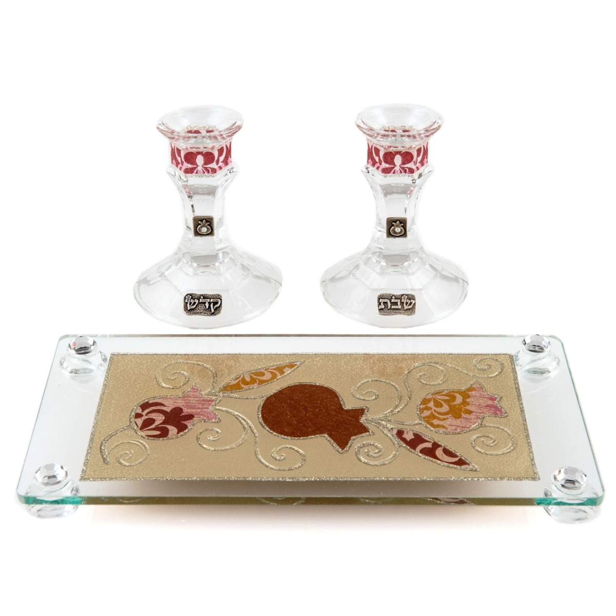 Painted Crystal Candlesticks with Tray: Pomegranates. Lily Art - 1