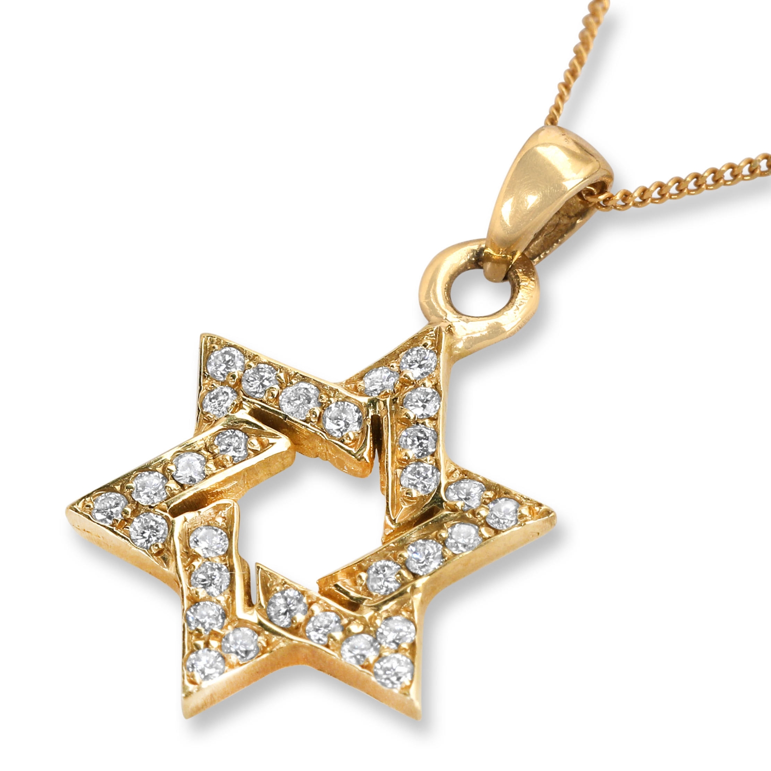 14K Gold Sectioned Star of David with Diamond Stones - 1