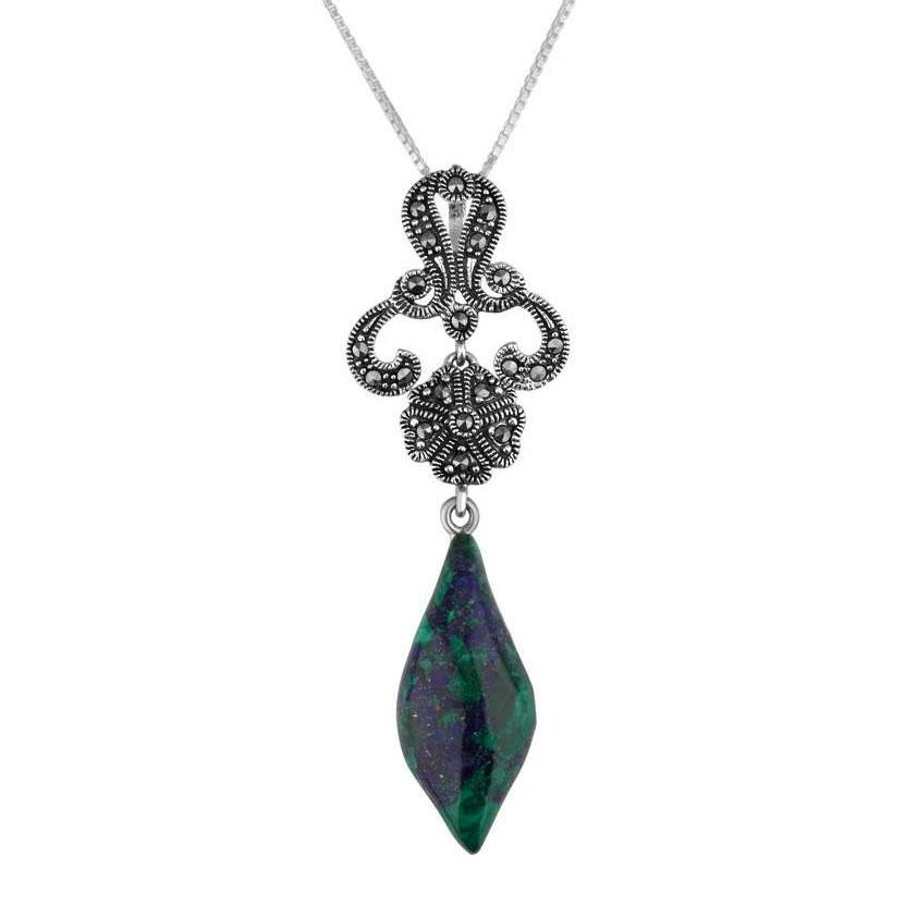Marina Jewelry 925 Sterling Silver Eilat Stone Filigree Design Necklace with Marcasite Stone - 1