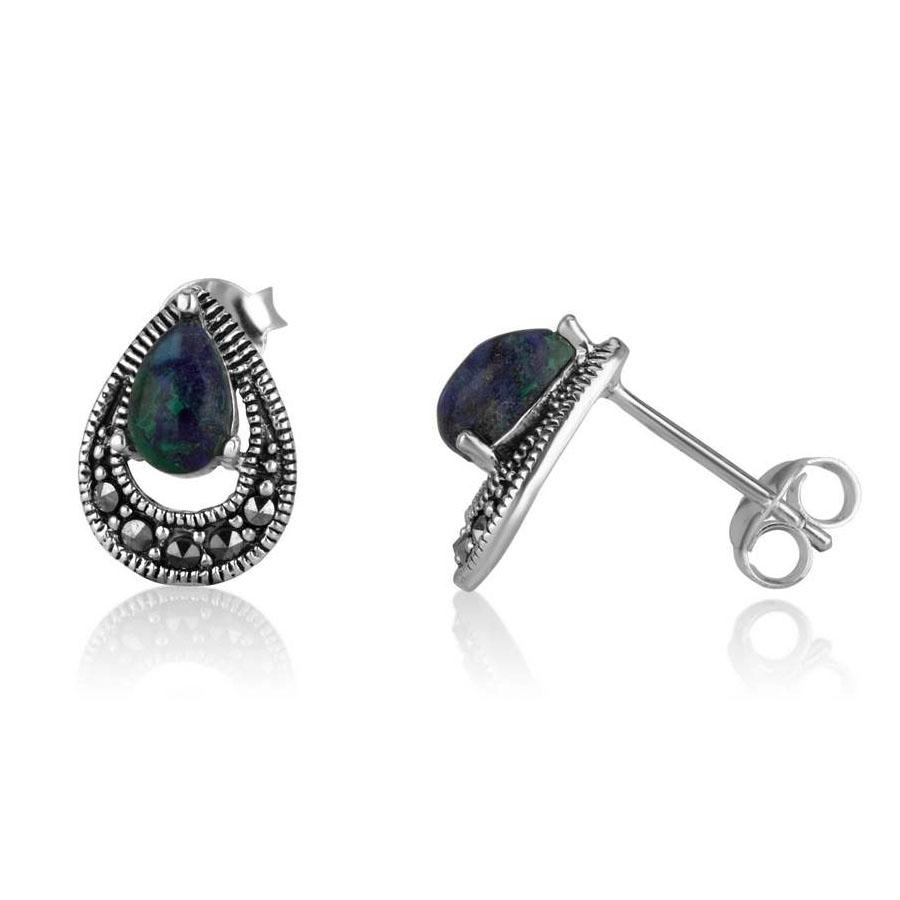 Marina Jewelry 925 Sterling Silver Eilat Stone Teardrop Earrings with Marcasite Stone - 1