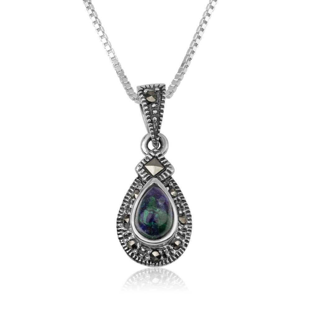 Marina Jewelry 925 Sterling Silver Eilat Stone Teardrop Necklace with Marcasite Stone - 1