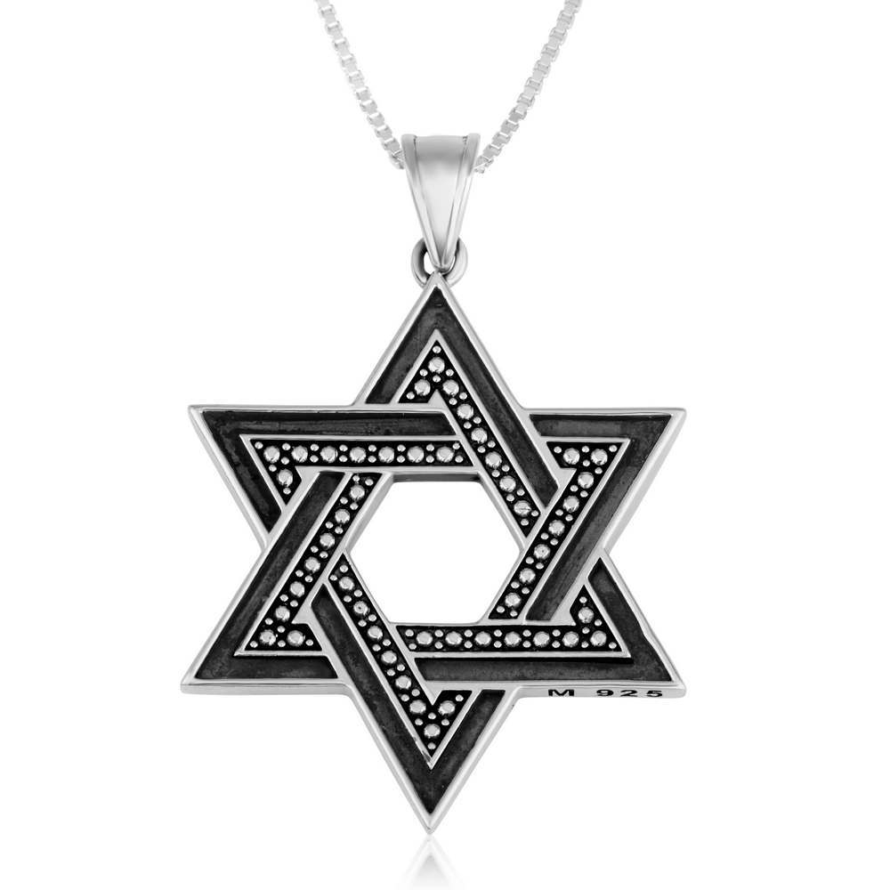 Large Sterling Silver Star of David Pendant Necklace - 1