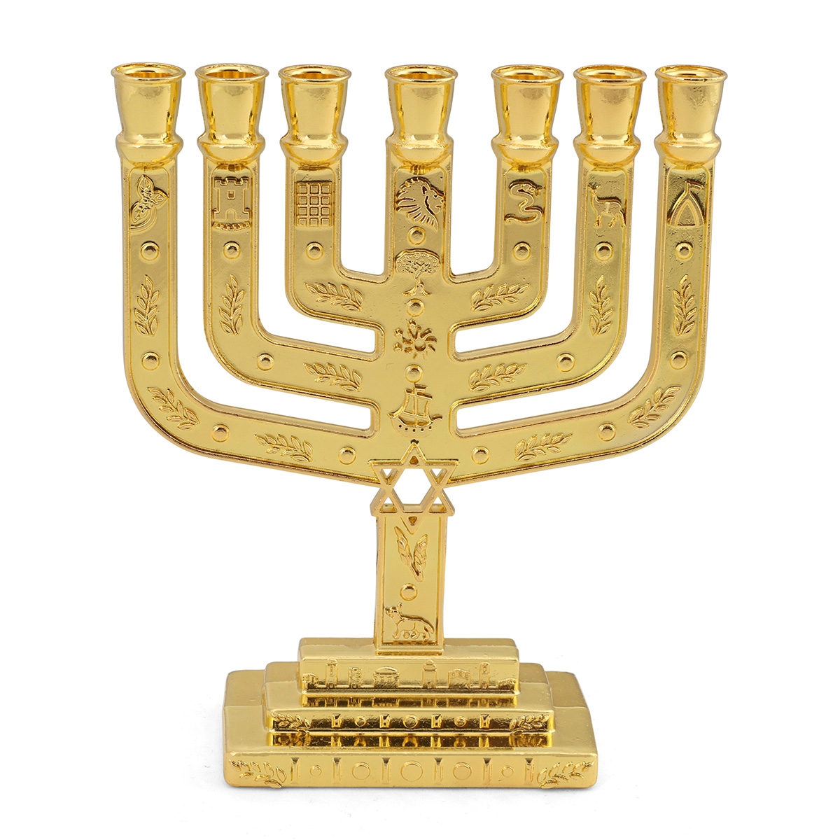 Star of David 7-Branched Metal Menorah with Tribes of Israel - 1