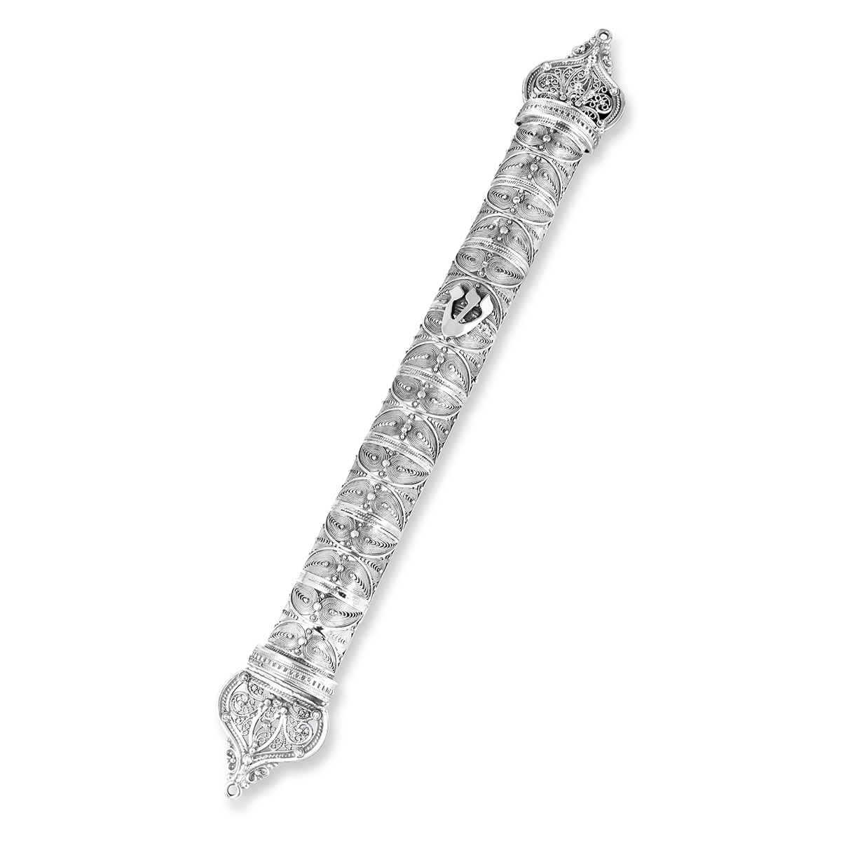 Traditional Yemenite Art Extra Large Handcrafted Sterling Silver Mezuzah Case With Ornate Design - 1