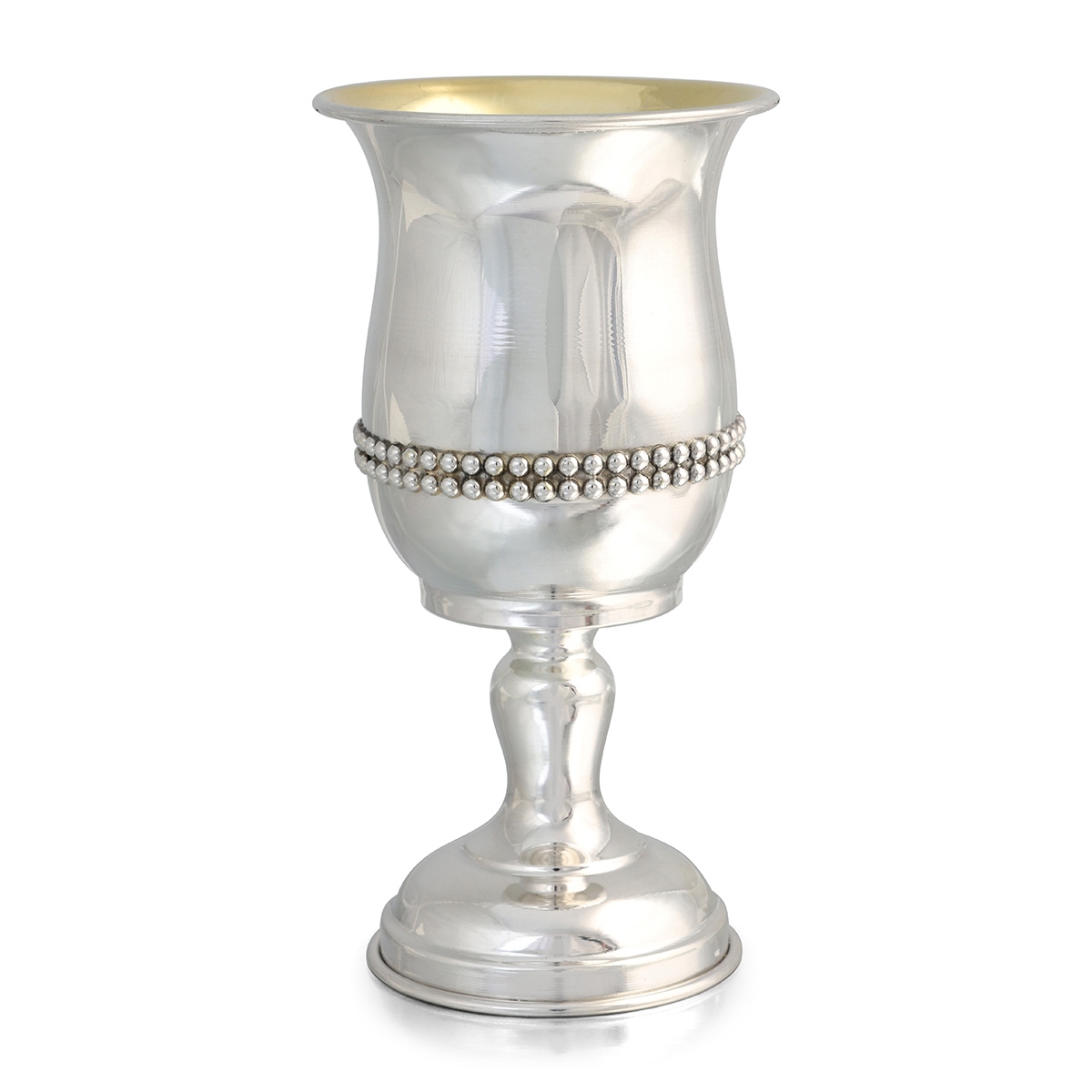 Stemmed Sterling Silver Kiddush Cup with Beaded Filigree Design - 1
