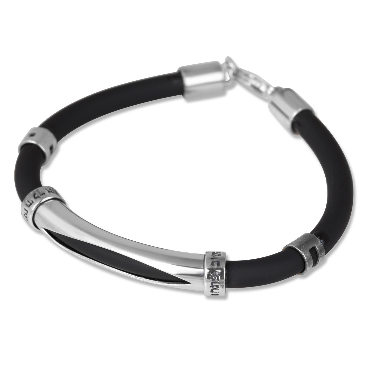 Sterling Silver and Silicon Bracelet with Open Slit and Engraved Edges - 1