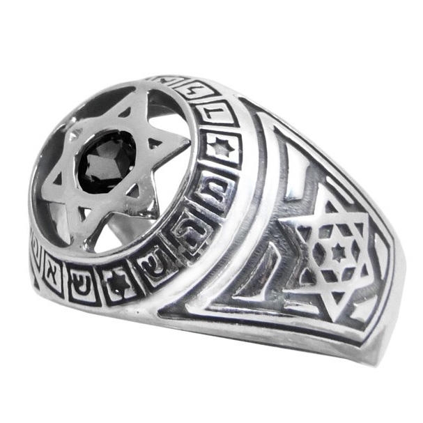 Holy Names: Sterling Silver Star of David Kabbalah Ring with Onyx - 1