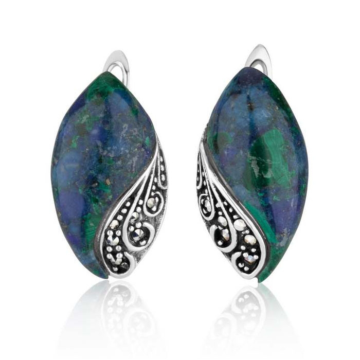 Marina Jewelry Sterling Silver Eilat Stone and Marcasite Earrings - 1