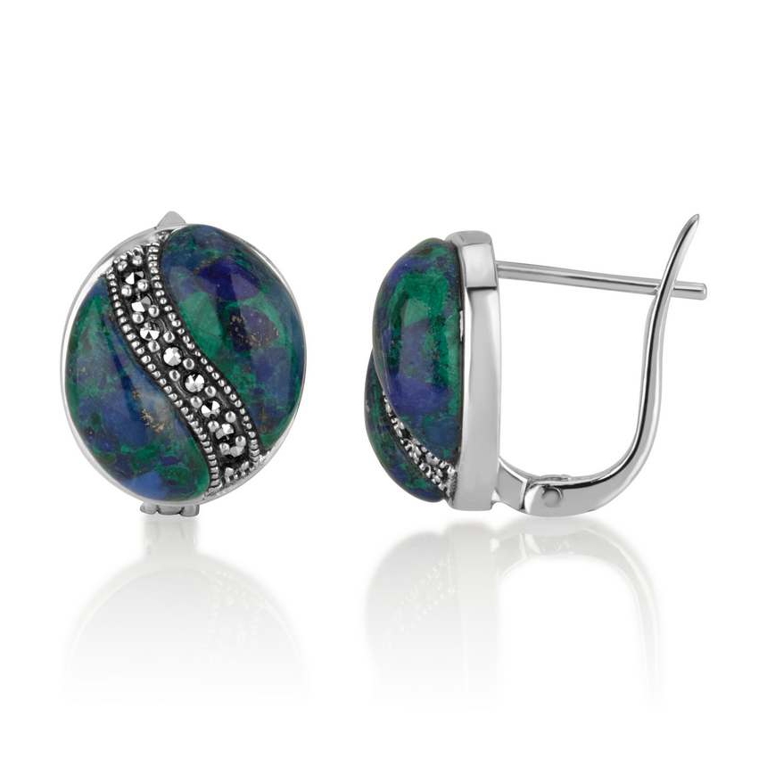 Marina Jewelry Sterling Silver Split Circle Eilat Stone Stud Earrings - 1
