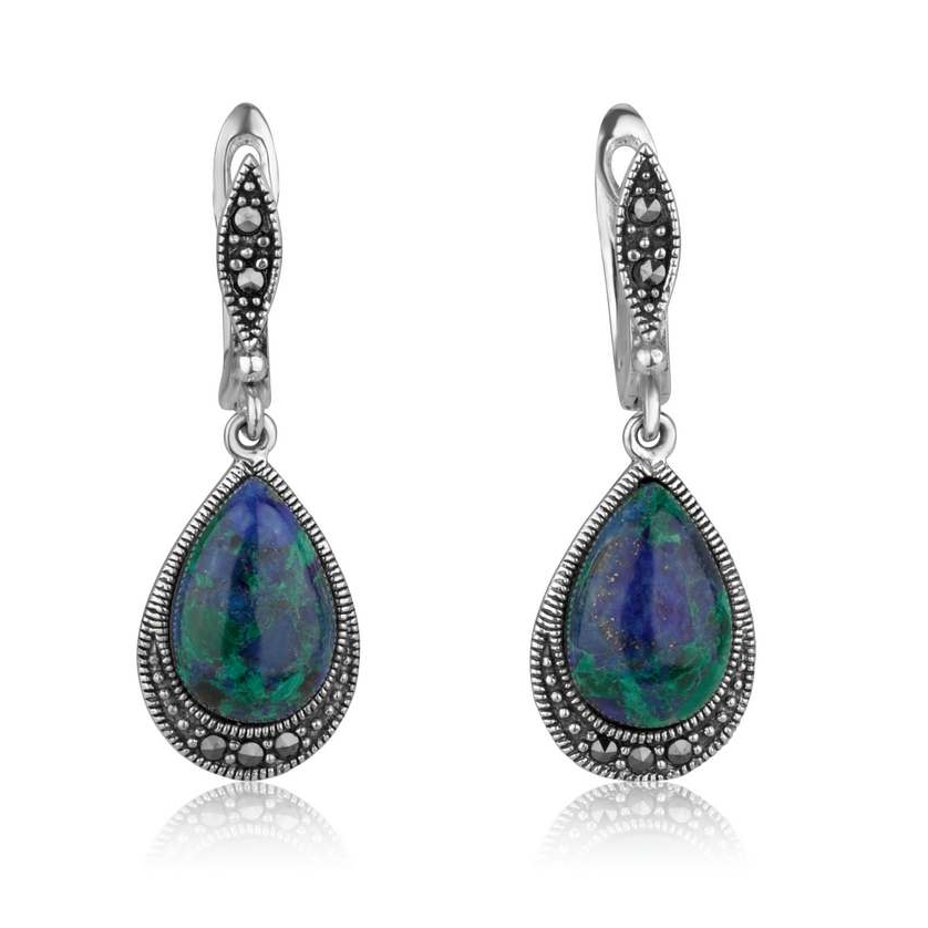 Marina Jewelry Sterling Silver Eilat Stone Teardrop Drop Earrings - 1