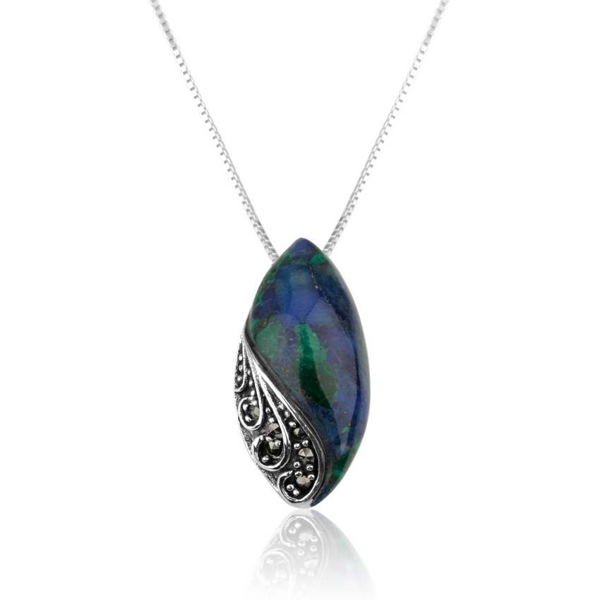 Marina Jewelry Sterling Silver Eilat Stone and Marcasite Necklace - 1