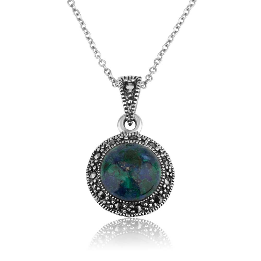 Marina Jewelry Sterling Silver Round Framed Eilat Stone Necklace - 1
