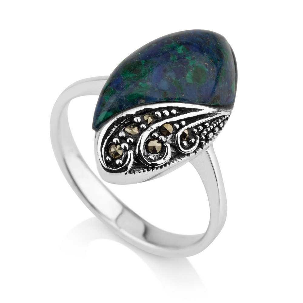 Marina Jewelry Sterling Silver Eilat Stone and Marcasite Ring - 1