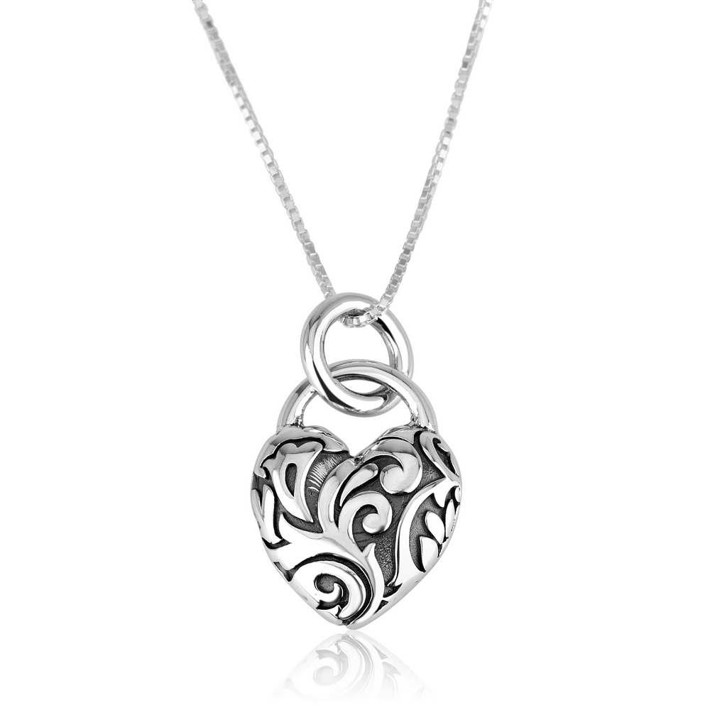 Marina Jewelry Sterling Silver Baroque Heart Necklace - 1