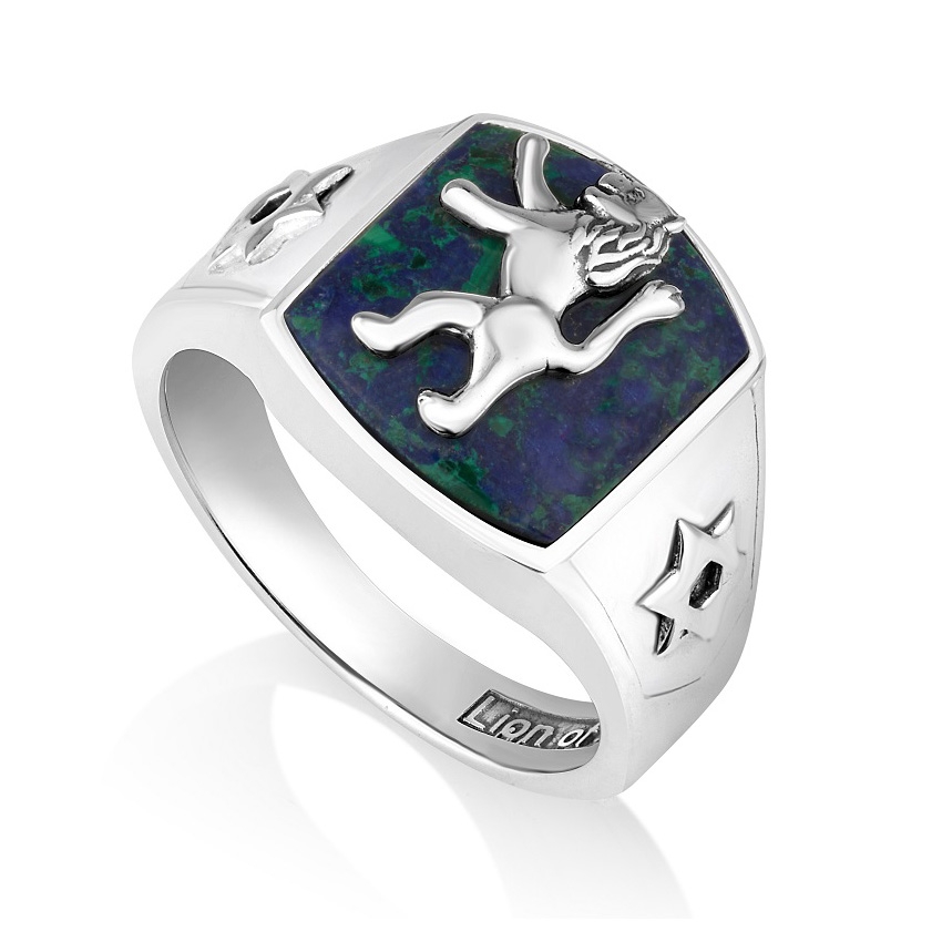 Men's Sterling Silver Lion of Judah Ring with Eilat Stone - 1