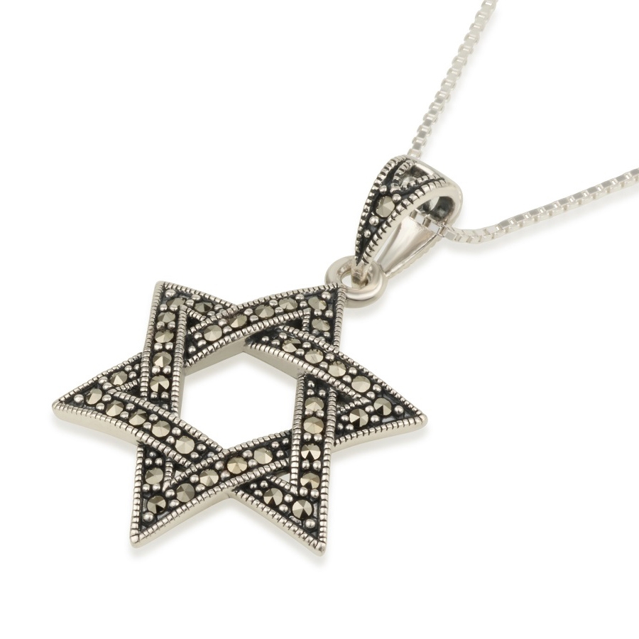 Star of David Necklace Pendant with Marcasite Stones  - 1