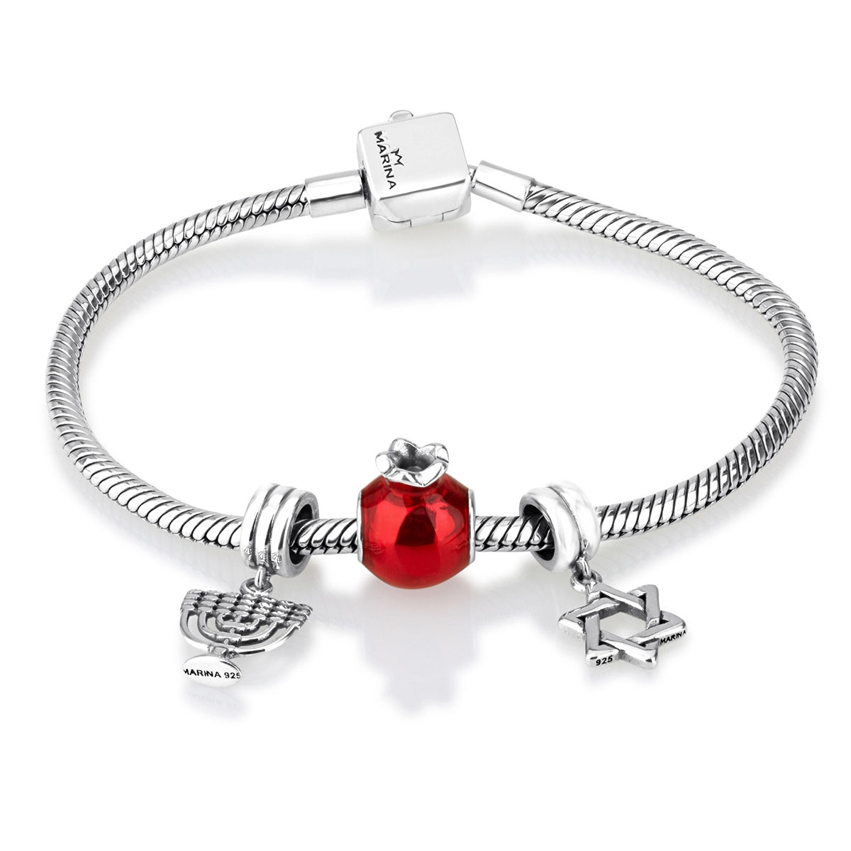 Marina Jewelry Silver Charm Bracelet with 3 Jewish Charms - 1