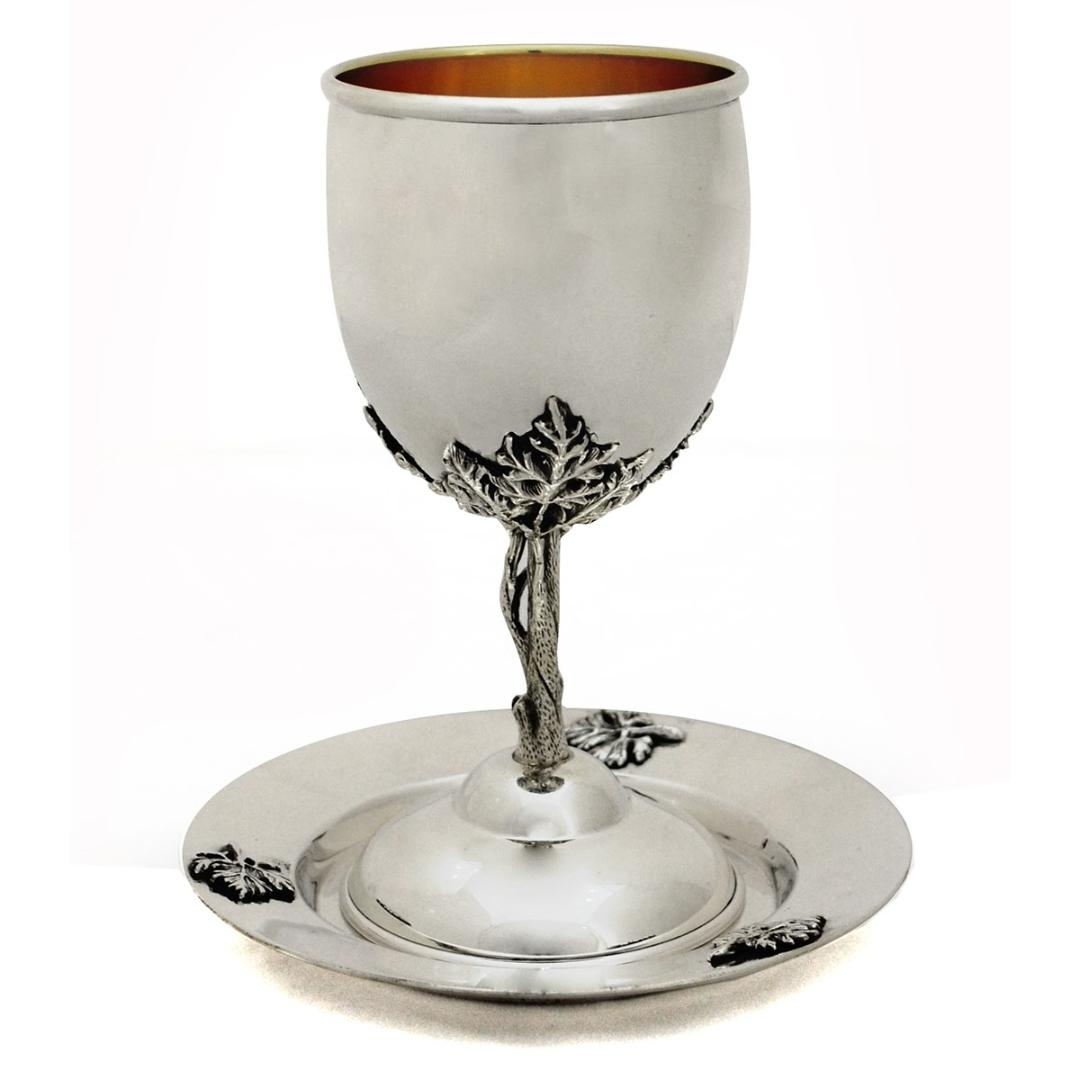 Nadav Art 925 Sterling Silver Kiddush Cup with Saucer – Ofek - 1