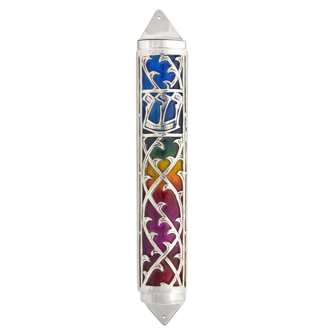 Nadav Art 925 Sterling Silver Mezuzah with Multicolored Enamel - 1
