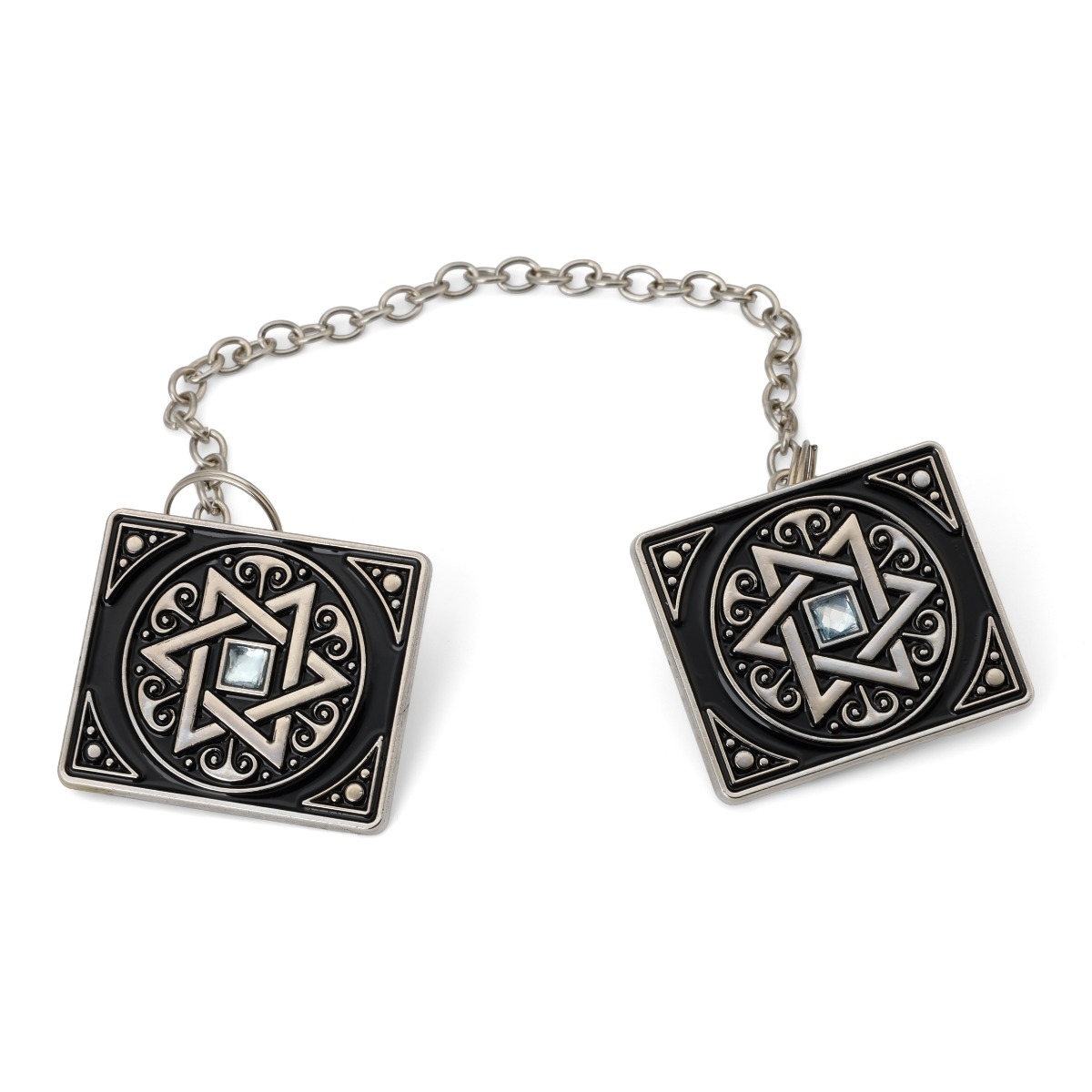 Nickel Star of David Tallit Clips with Blue Stone - 1