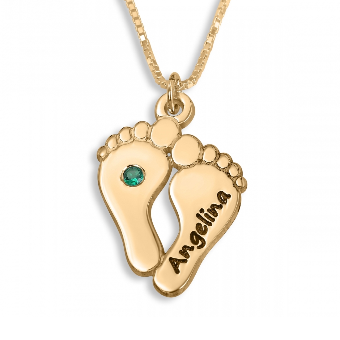 Gold Plated Baby's Footprints Mom Necklace with Birthstone - 1