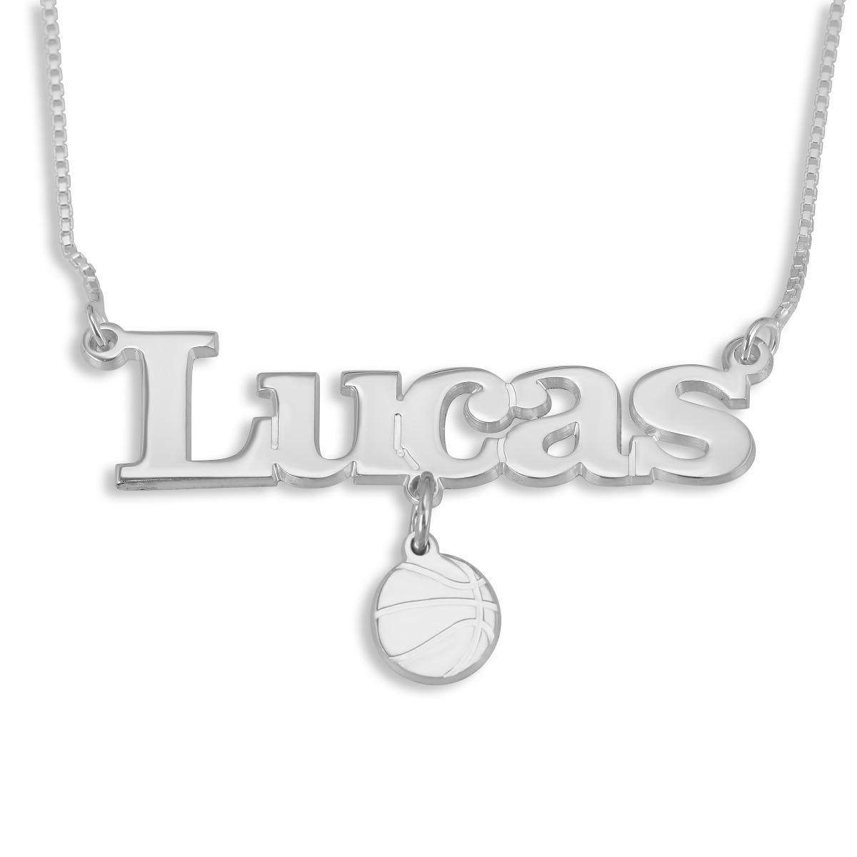 Sterling Silver Customizable Name Necklace with Basketball Charm - 1
