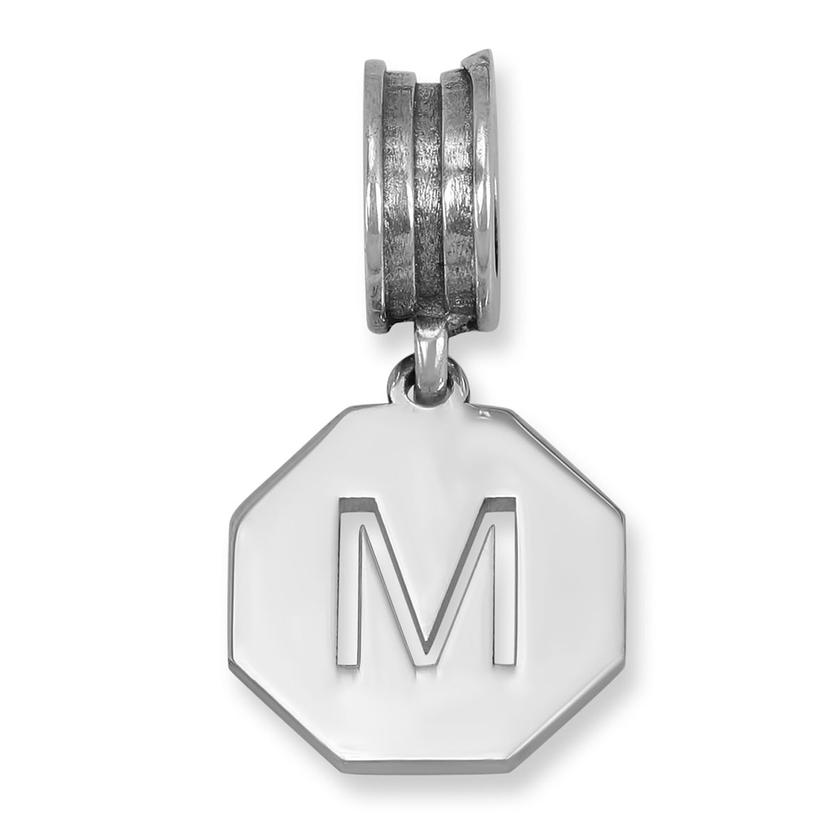 Octagon Sterling Silver Initial Charm (English / Hebrew)  - 1