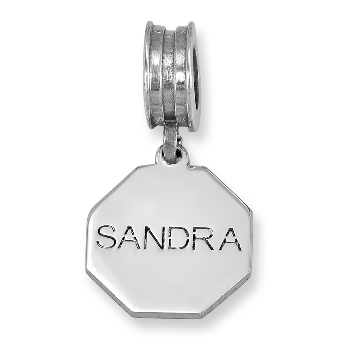 Octagonal Sterling Silver Name Charm (English / Hebrew)  - 1