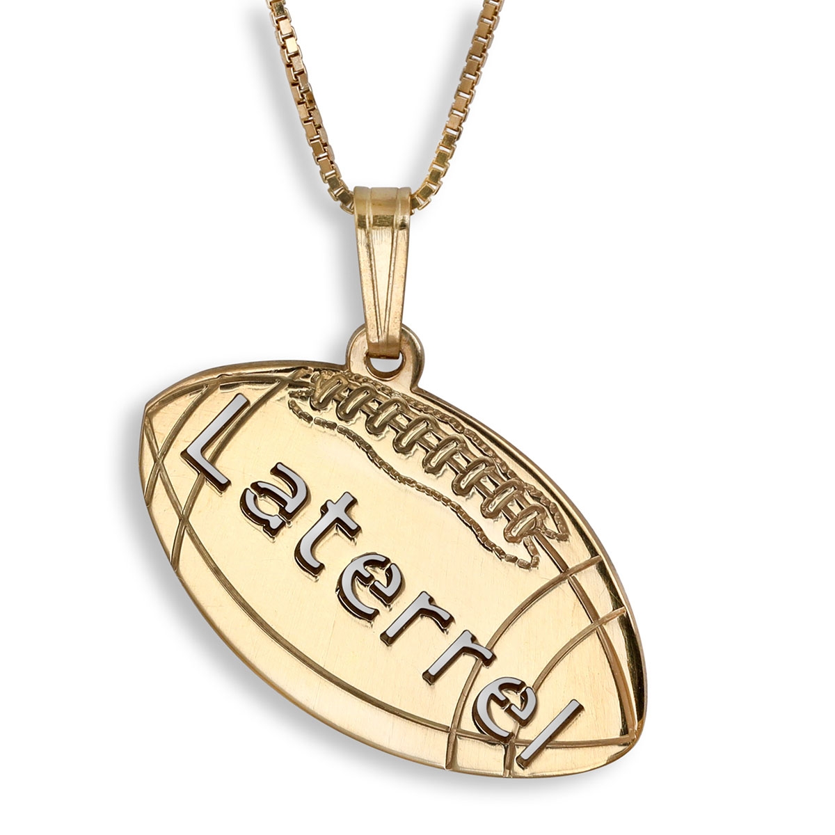 14K Gold Laser-Cut English Football Name Necklace - 1
