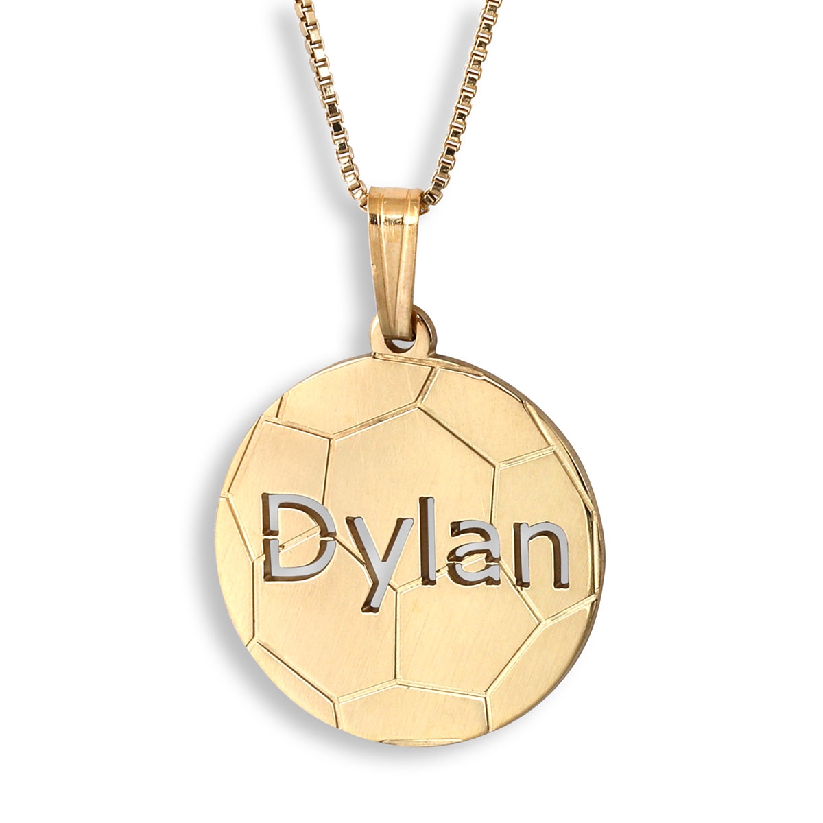 14K Gold English Laser-Cut Soccer Ball Name Necklace - 1