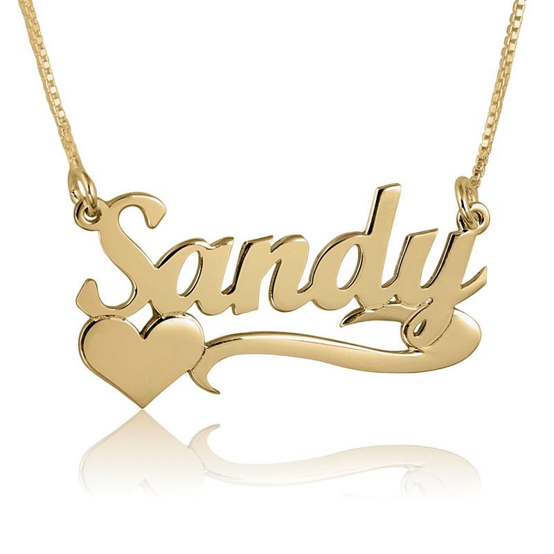 24K Gold Plated Silver Name Necklace in English with Underline & Side Heart - (Cola Script) - 1