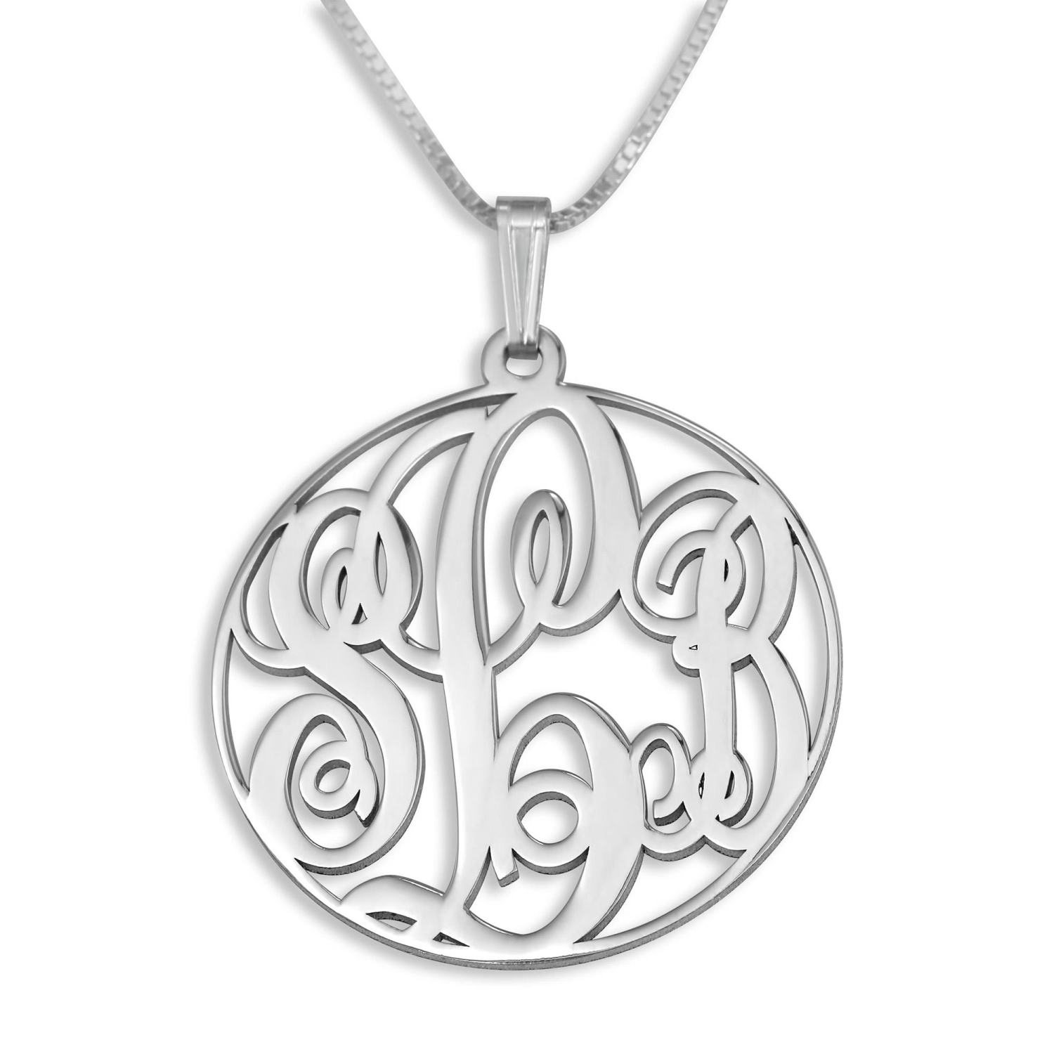 Silver Round Monogram Personalized Name Necklace - English - 2