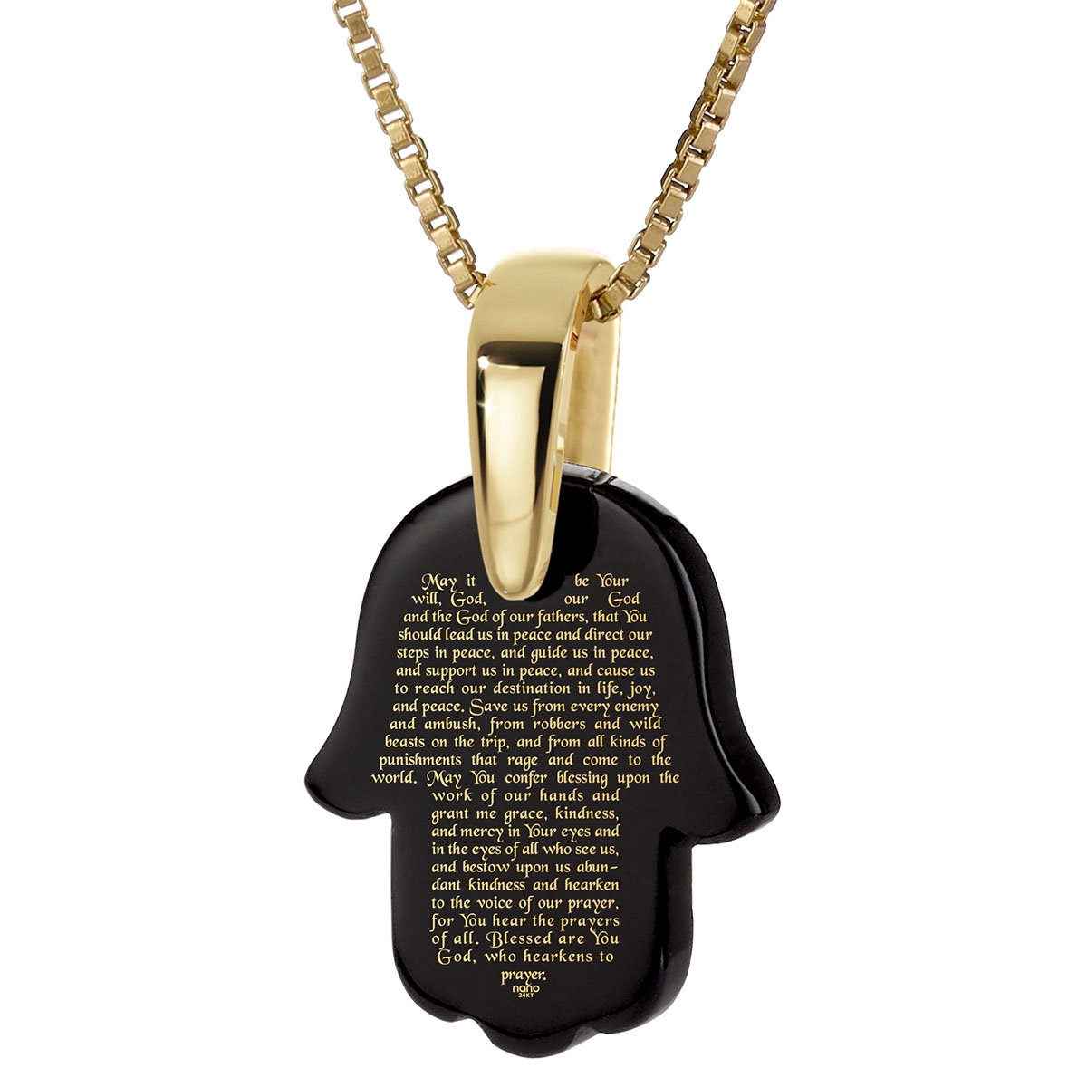 Traveler’s Prayer Onyx Hamsa Gold-Plated Necklace (English) - 1