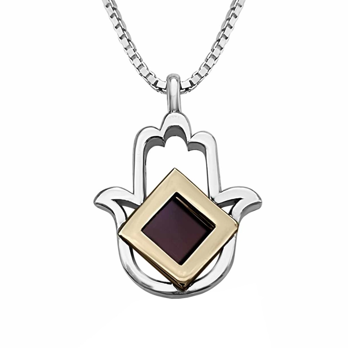 Hamsa Pendant with Micro-Inscribed Bible Chip - Silver or 14K Gold - 1