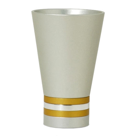 Nadav Art Anodized Aluminum Kiddush Cup - Two Gold Stripes - 1