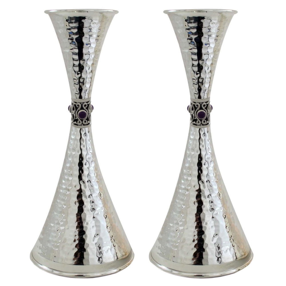 Nadav Art Contemporary Textured Sterling Silver Candlesticks - 1